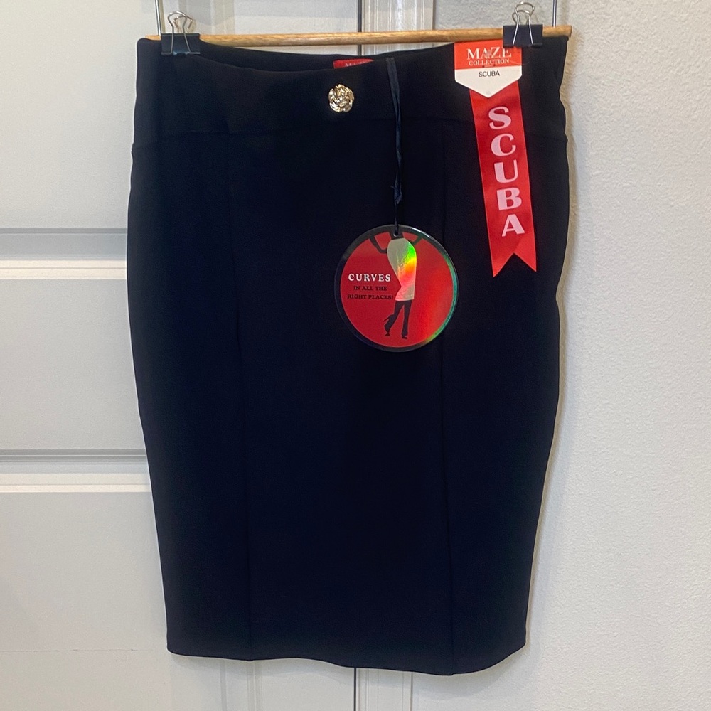 Elegant Black Scuba Pencil Skirt by Maze
